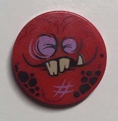 Lego (U) ~ Tile Round 2 x 2 with Bottom Stud Holder with Globlin Face with 2 Jagged Teeth a ~ [Red]