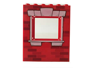 Lego (U) ~ Panel 1 x 6 x 6 with Window with Bricks and White Window Frame Pattern ~ [Red]
