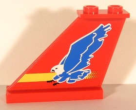 Lego (U) ~ Tail 4 x 1 x 3 with Blue Eagle and Yellow Stripe Pattern on Both Sides (Stickers ~ [Red]