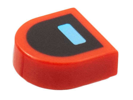 Lego (N) ~ Tile Round 1 x 1 Half Circle Extended with Bright Light Blue Rectangle on Black B ~ [Red]