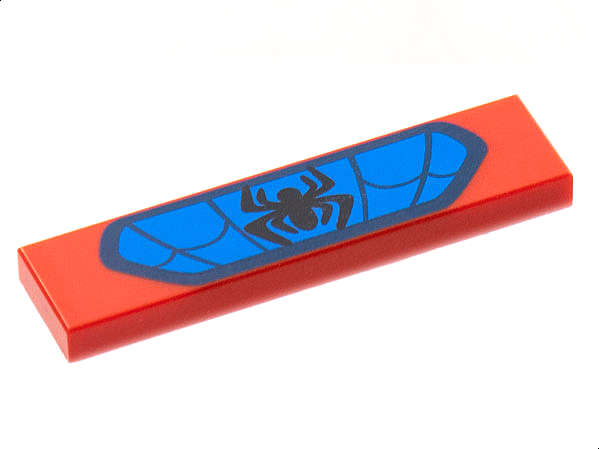 Lego (N) ~ Tile 1 x 4 with Black Spider on Blue Background with Dark Blue Border and Webbing ~ [Red]