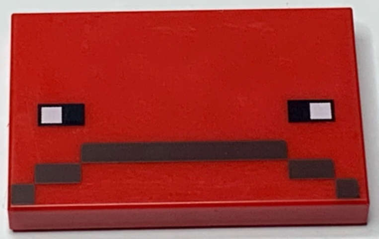 Lego (N) ~ Tile 2 x 3 with Pixelated Black and White Eyes and Dark Brown Frown Pattern (Mine ~ [Red]