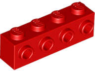Lego (N) ~ Brick Modified 1 x 4 with Studs on Side ~ [Red]