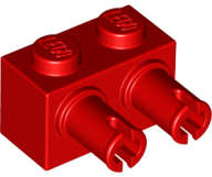 Lego (N) ~ Brick Modified 1 x 2 with Pins ~ [Red]