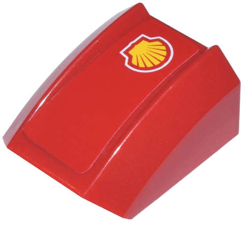 Lego (U) ~ Slope Curved 2 x 2 Lip with Shell Logo Pattern Model Right Side (Sticker) - Sets ~ [Red]