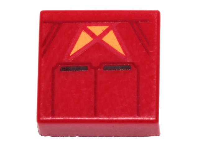 Lego (N) ~ Tile 1 x 1 with SW Dark Red Lines Black Bars and Yellow Triangles Pattern ~ [Red]