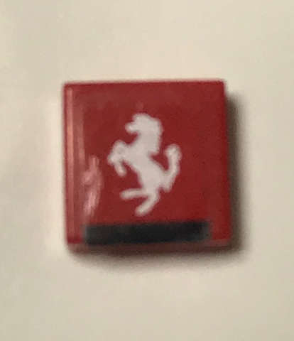 Lego (U) ~ Tile 1 x 1 with Ferrari Logo Silver Horse and Black Stripe Pattern (Sticker) - S ~ [Red]