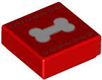 Lego (N) ~ Tile 1 x 1 with White Bone and Dark Red Stitching Pattern ~ [Red]