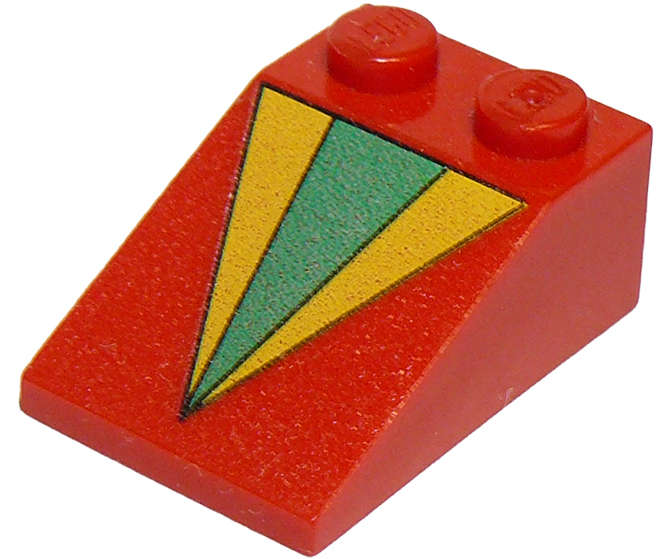 Lego (U) ~ Slope 33 3 x 2 with Green and Yellow Triangles Pattern ~ [Red]