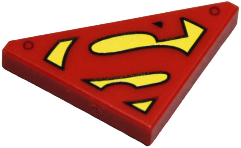 Lego (N) ~ Tile Modified 2 x 2 Triangular with Superman 'S' Logo on Yellow Background Patter ~ [Red]