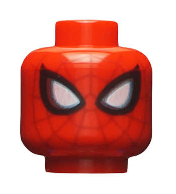 Lego (N) ~ Minifigure Head Alien with Spider-Man Dark Red Webbing Large White Eyes with Meta ~ [Red]