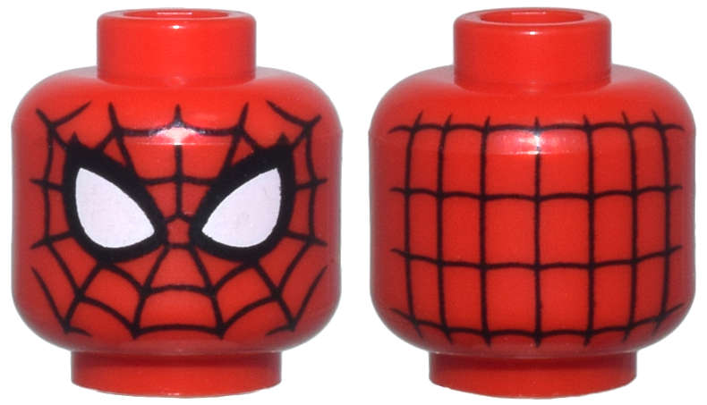 Lego (N) ~ Minifigure Head Alien with Spider-Man Black Webbing and Large White Eyes Pattern ~ [Red]