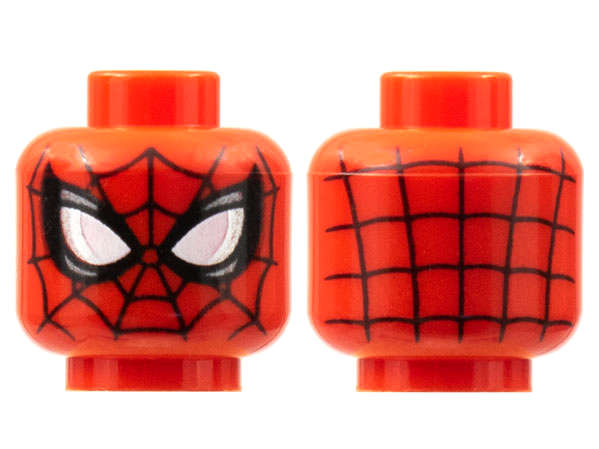 Lego (N) ~ Minifigure Head Alien with Spider-Man Black Webbing Large White Eyes with Silver  ~ [Red]