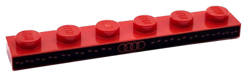 Lego (N) ~ Plate 1 x 6 with Audi Logo and Diamonds on Black Background Pattern ~ [Red]