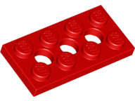 Lego (N) ~ Technic Plate 2 x 4 with 3 Holes ~ [Red]