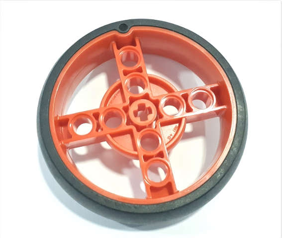 Lego (N) ~ Wheel 56 x 14 Technic with Axle Hole and 8 Pin Holes with Molded Black Hard Rubbe ~ [Red]