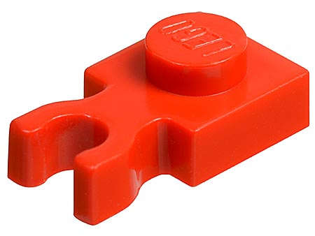 Lego (U) ~ Plate Modified 1 x 1 with U Clip Thick (Vertical Grip) ~ [Red]