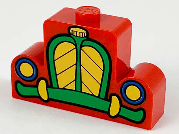 Lego (U) ~ Brick Modified 1 x 4 x 2 Center Stud Top with Yellow Green and Blue Car Grille H ~ [Red]