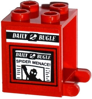 Lego (U) ~ Container Box 2 x 2 x 2 with Newspaper 'DAILY BUGLE' and 'SPIDER MENACE!' Patter ~ [Red]