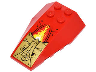 Lego (U) ~ Wedge 6 x 4 Triple Curved with Gold Panels with Rivets and Vents and Yellow Ener ~ [Red]