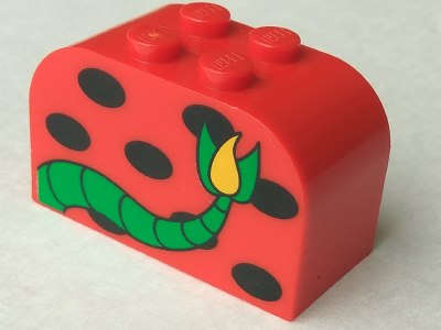 Lego (U) ~ Slope Curved 4 x 2 x 2 Double with 4 Studs with Monster Spots and Tail Pattern ~ [Red]