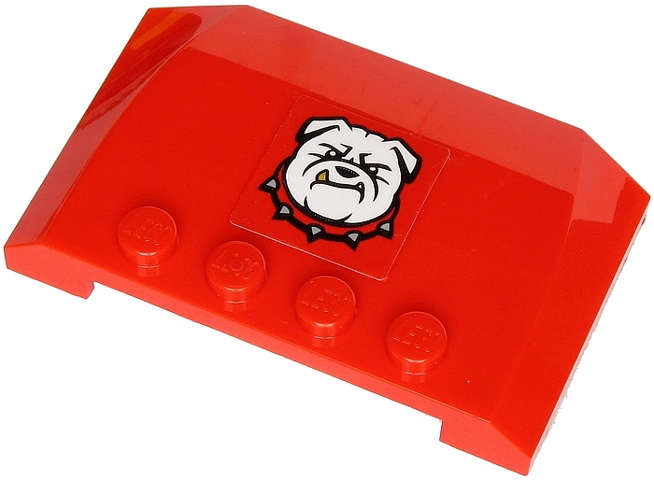 Lego (U) ~ Wedge 4 x 6 x 2/3 Triple Curved with White Bulldog with Spiked Collar on Red Bac ~ [Red]