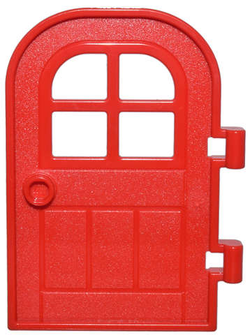 Lego (N) ~ Door 1 x 4 x 6 Curved Top with Window with 4 Panes and Stud Handle Reinforced Edg ~ [Red]