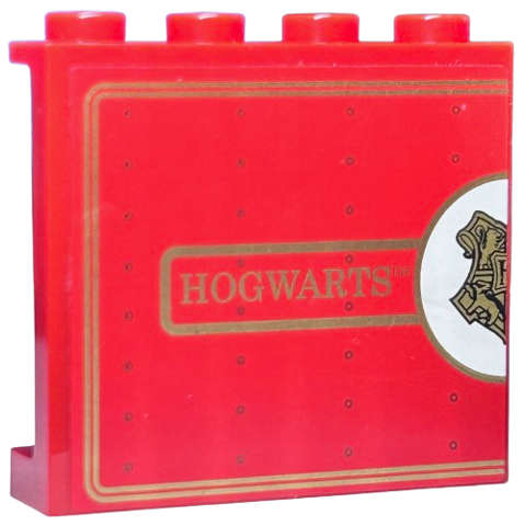 Lego (U) ~ Panel 1 x 4 x 3 with Side Supports - Hollow Studs with Half Gold Hogwarts Crest  ~ [Red]