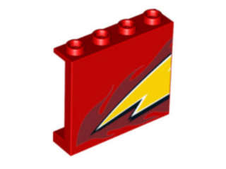 Lego (U) ~ Panel 1 x 4 x 3 with Side Supports - Hollow Studs with Lightning Tip and Flames  ~ [Red]