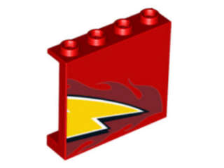 Lego (U) ~ Panel 1 x 4 x 3 with Side Supports - Hollow Studs with Lightning Tip and Flames  ~ [Red]