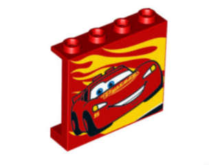 Lego (U) ~ Panel 1 x 4 x 3 with Side Supports - Hollow Studs with Yellow Flames and Lightni ~ [Red]