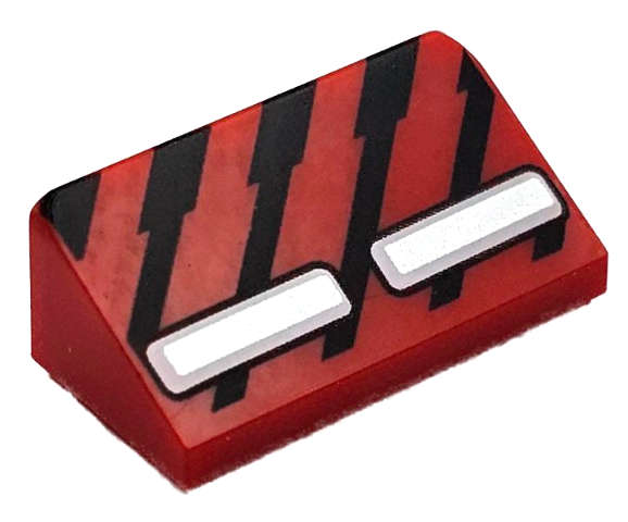 Lego (N) ~ Slope 30 1 x 2 x 2/3 with Black Diagonal Stripes and 2 Silver and White Rectangle ~ [Red]