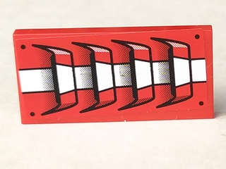 Lego (U) ~ Tile 2 x 4 with 4 Air Intakes and White Stripe Pattern (Sticker) - Set 8897 ~ [Red]
