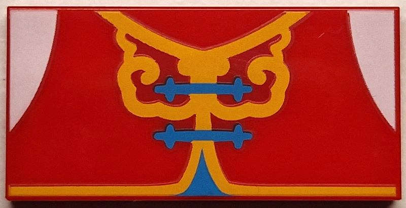 Lego (N) ~ Tile 2 x 4 with Vest with Bright Light Orange Trim and Dark Azure Ties White Shou ~ [Red]