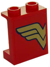 Lego (U) ~ Panel 1 x 2 x 2 with Side Supports - Hollow Studs with Gold Wonder Woman Logo Le ~ [Red]