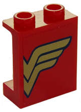 Lego (U) ~ Panel 1 x 2 x 2 with Side Supports - Hollow Studs with Gold Wonder Woman Logo Ri ~ [Red]
