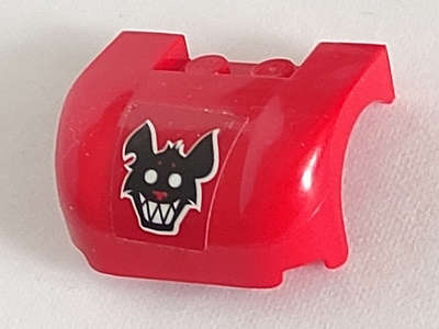 Lego (U) ~ Vehicle Mudguard 3 x 4 x 1 2/3 Curved with Black Rat Head with White Teeth Patte ~ [Red]