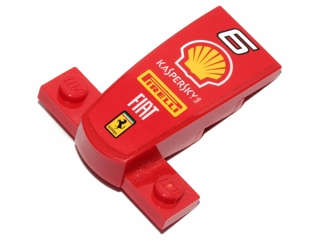 Lego (U) ~ Wedge 4 x 2 x 1 1/3 with 1 x 4 Base with '6' Shell Logo 'KASPERSKY lab' 'PIRELLI ~ [Red]