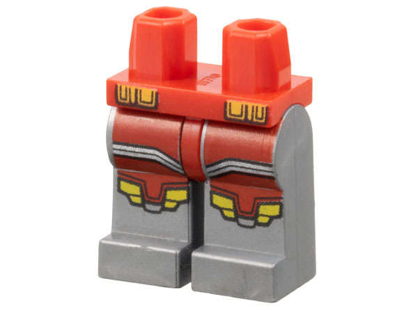 Lego (N) ~ Hips and Flat Silver Legs with Red Armor Silver Stripes Red and Yellow Knee Plate ~ [Red]
