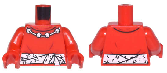 Lego (N) ~ Torso Shirt with Round Collar Necklace with 4 Beads and White Tied Belt with Cale ~ [Red]