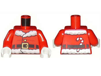 Lego (N) ~ Torso Santa Jacket with White Fur Collar and Waistband Dark Red Creases Black Bel ~ [Red]