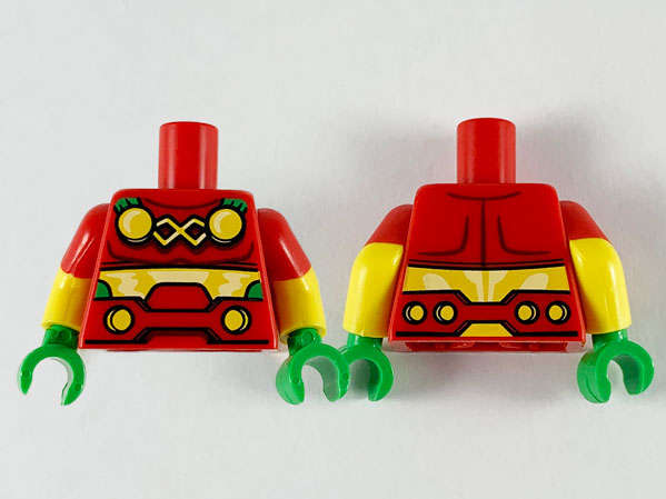 Lego (N) ~ Torso 4 Yellow Circles and Belt Pattern / Yellow Arms with Molded Red Short Sleev ~ [Red]