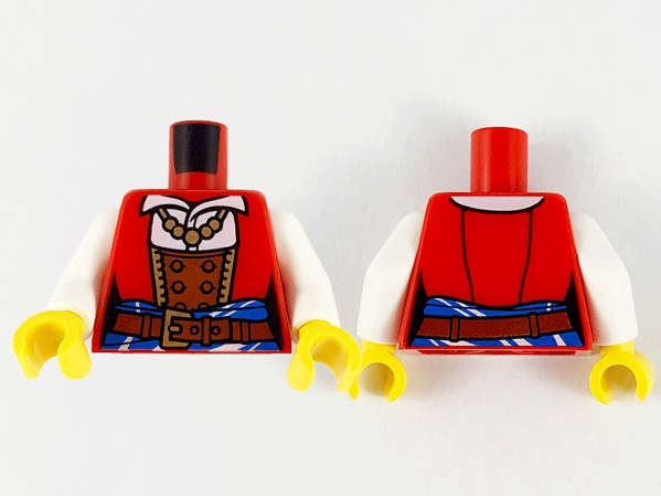 Lego NEW - Torso Female Pirate Corset Top over White Shirt Reddish Brown Belt withGold Buck~ [Red]