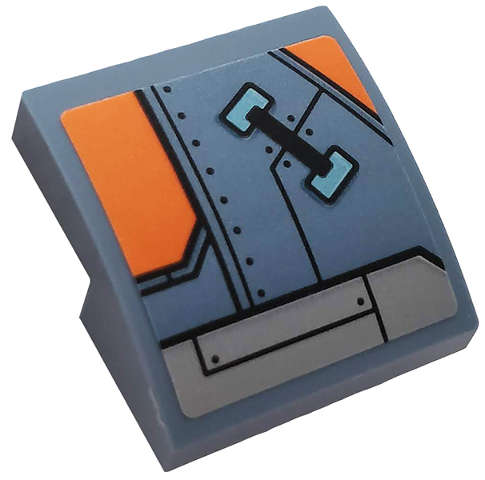 Lego (U) ~ Slope Curved 2 x 2 x 2/3 with Orange and Light Bluish Gray Hull Plates Pat ~ [Sand Blue]
