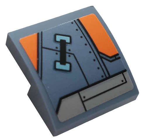 Lego (U) ~ Slope Curved 2 x 2 x 2/3 with Orange and Light Bluish Gray Hull Plates Pat ~ [Sand Blue]
