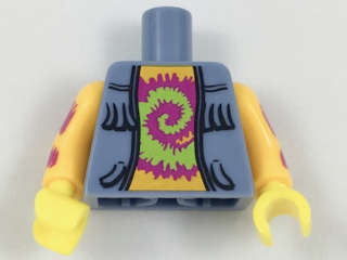 Lego (N) ~ Torso Vest Open with Fringe over Bright Light Orange Shirt with Lime and Ma ~ [Sand Blue]