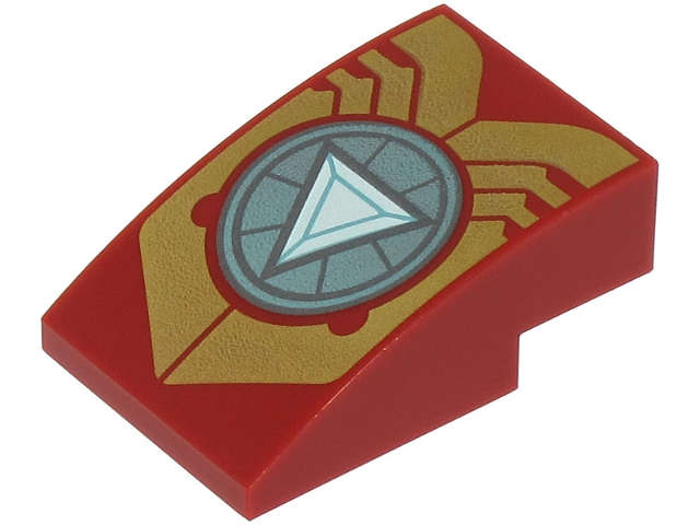 Lego (N) ~ Slope Curved 3 x 2 with Gold Iron Man Armor Plates and Metallic Light Blue C ~ [Dark Red]