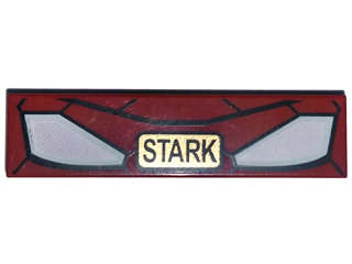 Lego (N) ~ Tile 1 x 4 with Iron Man Mask and Gold 'STARK' Pattern ~ [Dark Red]