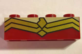 Lego (U) ~ Brick 1 x 4 with Gold Double Angular Lines Pattern ~ [Dark Red]