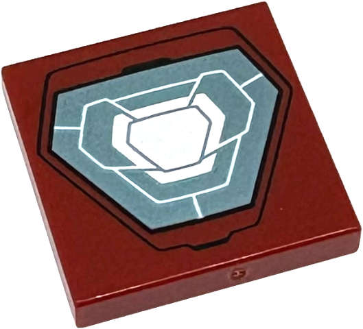 Lego (N) ~ Tile 2 x 2 with White and Metallic Light Blue Hexagonal Arc Reactor Pattern ~ [Dark Red]